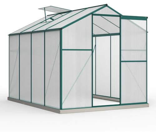 Serra da giardino in alluminio stabile e resistente alle intemperie, 4 75 m², 190 x 253 cm, con fondamenta, porta scorrevole, lucernario, per giardinieri amatoriali, coltivazione di ortaggi 185