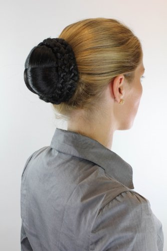 WIG ME UP - N796-2 Haarteil aufwendig geflochten Zopf Dutt Haarknoten Tracht Schwarz