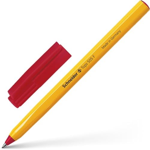 Schneider Schreibgeräte Kugelschreiber Tops 505, Kappenmodell, F, rot, Farbe des Schaftes: gelb