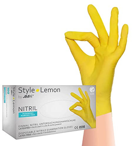 Nitrilhandschuhe, gelb, Größe L, puderfrei, Style Lemon by Med-Comfort: Nitril Einmalhandschuhe als Schutzhandschuhe und Untersuchungshandschuhe aus farbigem Nitril kaufen.