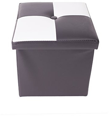 Rebecca Mobili Pouf Kunstleder, Hocker mit Stauraum, Puff Fußhocker Sitzwürfel Weiß Schwarz – Maße: 30 x 30 x 30 cm (HxLxB) - Art. RE4899