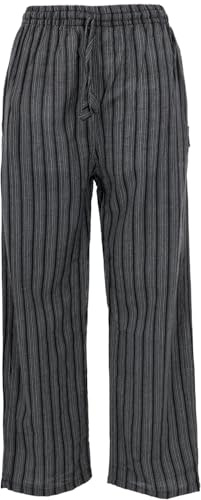 GURU SHOP Gestreifte Yogahose, Baumwoll-Goa-Hose, Lange Hosen, schwarz, XL