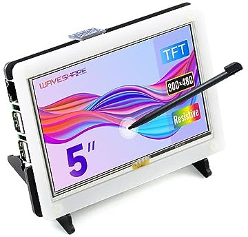 Waveshare 5 Inch Display for Raspberry Pi 4 Resistive Touchscreen 800x480 High Resolution HDMI LCD with Bicolor Bracket Case Mini Portable Monitor Compatible for All Raspberry Pi Drivers provided