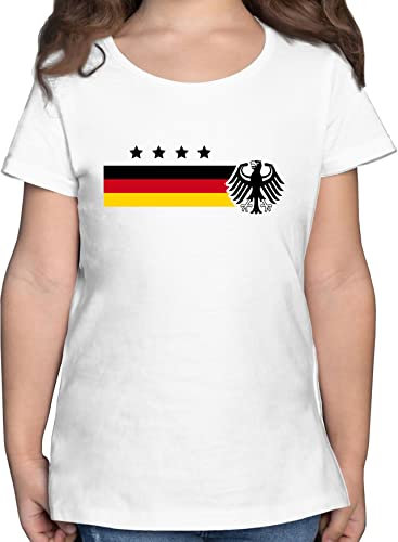 T-Shirt Mädchen - Fußball EM WM - Deutschland Adler Germany Schwarz Rot Gold 4 Sterne - 140 (9/11 Jahre) - Weiß - Shirt 2024 Fussball Europameisterschaft German Tshirt Kinder fu Ball deutsch