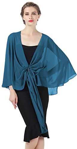 BEAUTELICATE Chiffon Schal Stola Bolero Damen Für Abendkleid Festlich Hochzeit Braut Frühling Sommer in Verschiedenen Farben - Cyan Blau - Gr. Einheitsgröße