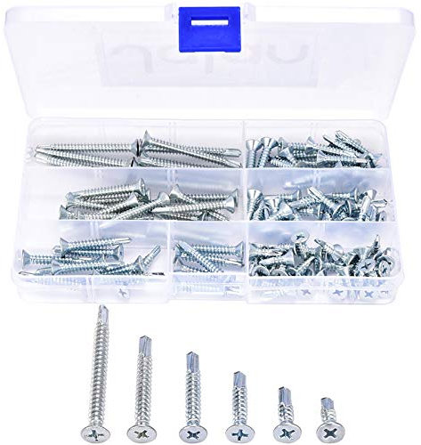 110 piezas Tornillos de lámina metal de autoperforante de cabeza oblea - 4,8 mm x 16/19/25/32/38/50 mm - Zincados