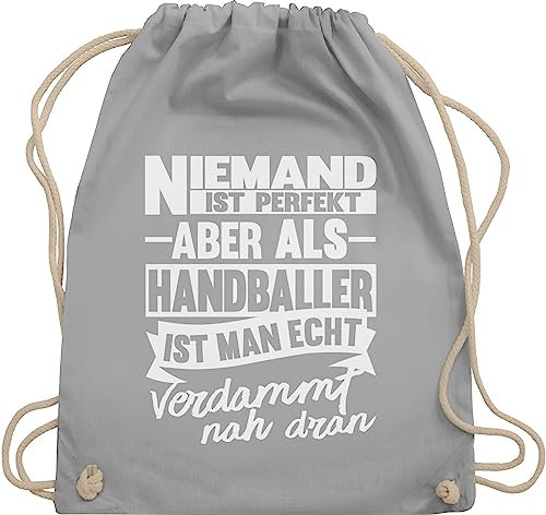 Turnbeutel Rucksack - Handball WM 2023 Trikot Ersatz - Niemand ist perfekt aber als Handballer ist man echt verdammt nah dran - Unisize - Hellgrau - geschenkbeutel taschen baumwolle kordelzug