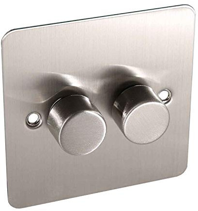 Lowenergie LED Dimmer Switch Light Switch for Dimmable Low Load Lighting Faceplate 3W to 250W 240V (Double, Brushed Chrome)