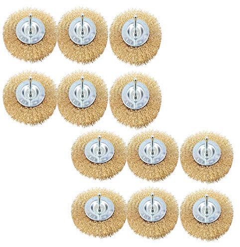 12x100mm Wide Flat Steel Wire Brush for Drills Brass Coated Rust Paint Remover