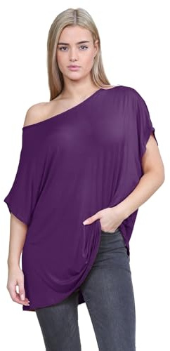 Janisramone Women's Batwing Short Sleeve Off The Shoulder Top, Bardot Baggy Style T Shirt for Casual & Party Wear, [Multiple]