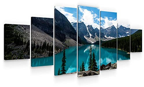 Startonight Grande Quadro su Tela - Lago Chiaro tra Le Montagne - Grandi Quadri Moderni Paesaggio - Stampe Soggiorno XXL di 7 Parti 100 x 240 cm