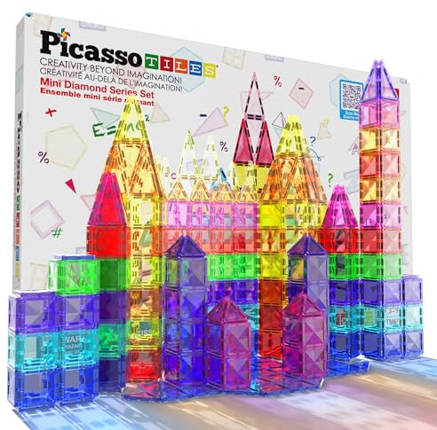 PicassoTiles 80 Stück Mini-Fliesen in Reisegröße, magnetische Fliesen, Bausteine, Bausteine, MINT-Lernen, Unterwegs, Urlaubs-Spielzeug-Set, Geburtstagsgeschenk, Klassenzimmer, Magnetfliesen-Set