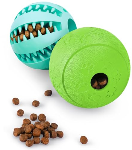 HIPPIH Dog Puzzle Toy 2 Pack, Interactive Dog Toys for Treat Dispensing, Durable Puppy Toys for Teething, Dog Treat Ball for Teeth/Slow Feeder/IQ Training/Playing, Blue-2.75‘’, Green-3.14‘’