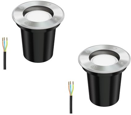 ledscom.de 2 Stück Boden-Einbauleuchte BOLI für außen Edelstahl rund IP67 108mm Ø inkl. 4,914W LED Lampe 450lm warmweiß