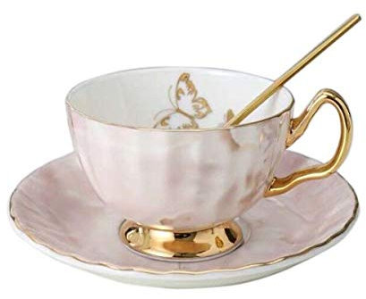 YBK Tech Ensemble tasse et soucoupe en porcelaine anglaise pour thé et café - Série Butterfly and Elegance (rose)