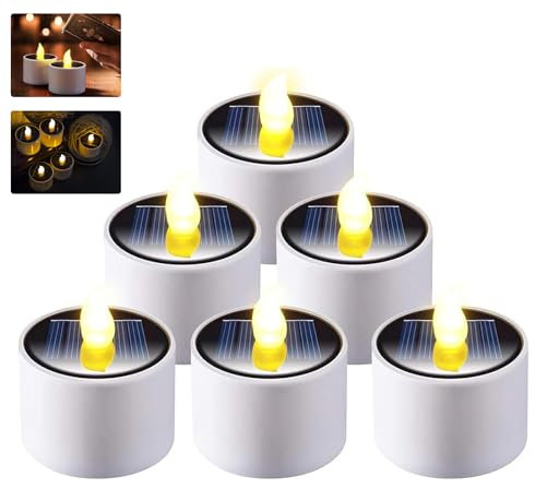 LED Kerzen, 6 Stück Solar Kerzen Außen Interior Solar Teelichter Wasserdicht Flammenlose Solar Kerzenlicht Solarleuchte Teelichter Nachtlicht für Garten Balkon Party Hochzeit Festival Deko