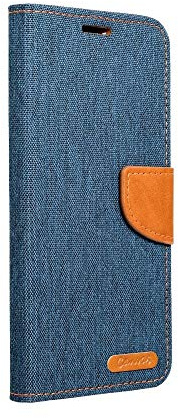 COFI 1453 Elegante Buch-Tasche Hülle Fancy Canvas Book-Style Kartenfächer Wallet Schale kompatibel mit iPhone 13 Pro Dunkelblau