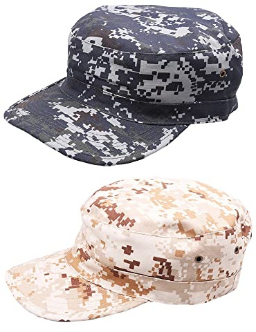 CHERISH 2 Stück Unisex Army Hut Flat Top Cap Adjustable Camo Cadet Cap Flat Top Baseball Cap, Sea Digital + Digital Desert, One size