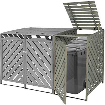 XL 1er-/2er-Mülltonnenverkleidung Erweiterung HWC-J44, Mülltonnenbox, 120x68x98cm Holz MVG-Zertifiziert - grau