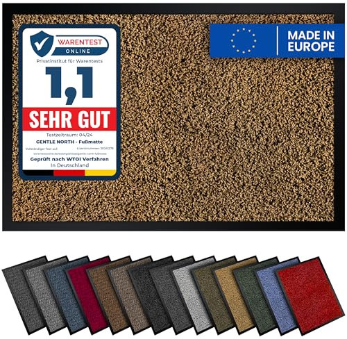 Gentle North Hochwertige Fußmatte Beige Schwarz 40x60cm groß für Innen & Außen - Schmutzfangmatte rutschfest, waschbar & wetterfest - Fussmatte für Eingangsbereich & Aussenbereich - Läufer Flur dünn