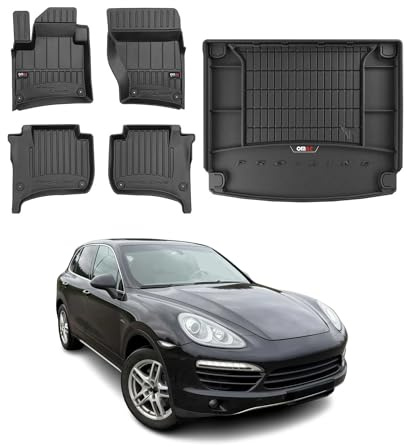 OMAC Fußmatten & Kofferraumwanne Set kompatibel mit Porsche Cayenne 2010-2017 Gummi TPE 5X