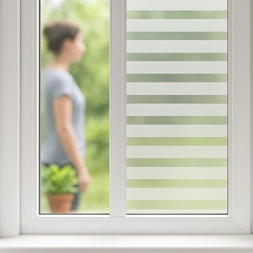 ForenTex Vinilo para Ventanas 140 x 300 cm – Lámina Translúcida sin Adhesivo, Opaca con Rayas Decorativas, Protección de Privacidad para Baño, Ducha, Oficina y Cocina