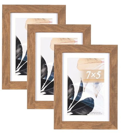 Brown Wooden 7x5 Photo Frames Set of 3,Picture Photo Frame 6x4 with Mount or 7x5 Without Mount,Freestanding and Wall Mountable…