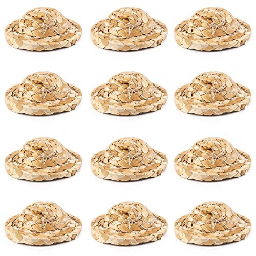 AUEAR, Lot de 12 mini chapeaux de paille tissés de 3,8 cm pour décoration à faire soi-même