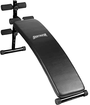 SPORTINATOR® Sit Up verstellbare Hantelbank – Trainingsbank mit 5-fach verstellbarer Höhe (57-78 cm), gepolsterter Liegefläche, Widerstandsbändern, belastbar bis 200 kg
