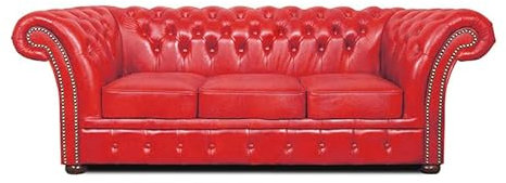 Chesterfield Sessel Winfield Basic Leder | Weiß | 2 bis 4 Wochen Lieferzeit (Rot, 3-Sitzer)