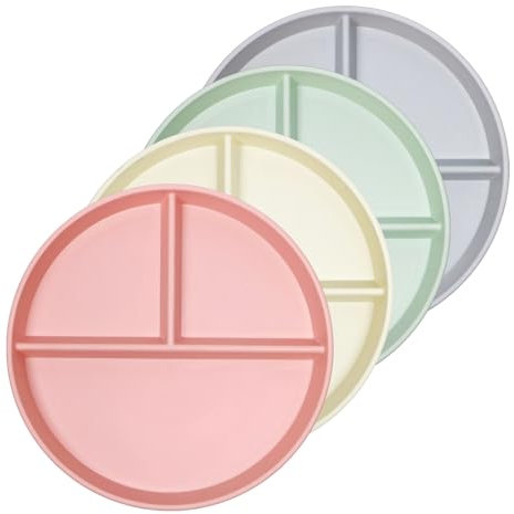 greenandlife Lot de 4 Assiettes Divisées, 22.8cm Assiette Plastique Reutilisable,Plate à Compartiments Incassable pour adultes et petits enfants, sans BPA,Passe au Micro-Ondes et au Lave-Vaisselle