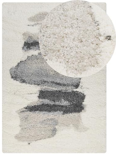 Beliani Teppich Weiß/Grau 200 x 300 cm Langflor Hochflor Shaggy Abstraktes Muster Masis