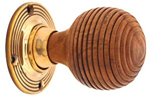Infinity Decor Victorian Rosewood Beehive Mortice Rim Door Knobs Pull Handles on Aged Brass Rose 55mm – Ideal for Interior & Exterior Doors