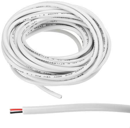 sourcing map 26AWG Electrical Wire 2 Conductors LED Power Lighting Cable Tinned Copper 9.8Ft Low Voltage PVC Case Flexible Extension Cord White for LED Strips Lamps Lighting