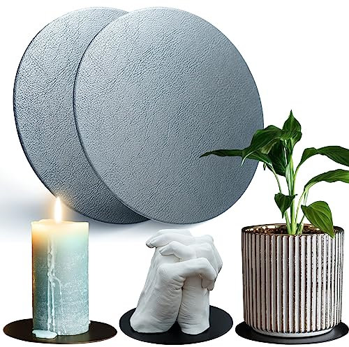2X Untersetzer Leder für Abdruckset, Glasuntersetzer, Untersetzer für Getränke, Bar, Tassen, Glas - Tischuntersetzer, Untersetzer für Kerzen, Schlüssel etc schwarz rund 15cm