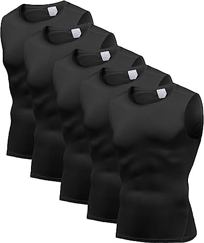 Holure Herren 5er Pack Kompressionsshirt Tank Top Quick Dry Ärmelloses Muskel Shirt Funktionsshirt Schwarz/Schwarz/Schwarz/Schwarz/Schwarz 03-XXL