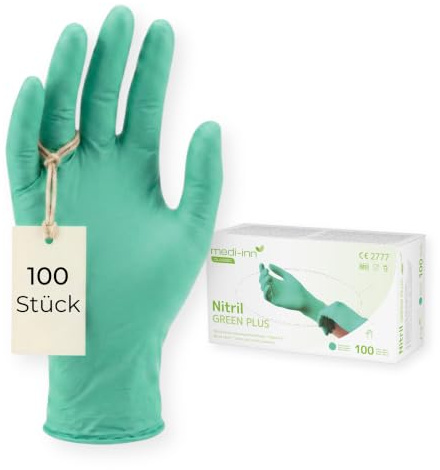 Medi-Inn Nitril GREEN PLUS Einmalhandschuhe, Gr. M, 1 x 100 Stück, puderfreie & latexfreie Einweghandschuhe, grün