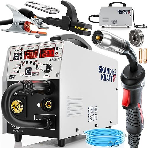SKANDI KRAFT iSimple MIG 210 - MIG MAG Schweißgerät Schutzgas und gaslos mit 3 Synergieprogrammen - Leise, leistungsstark und kompakt - 200A 4 in 1: MIG/MAG, LIFT-TIG, MMA und Lötschweißen