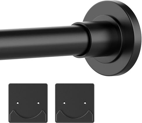 Thestoa Tringle à rideau de douche réglable de 76,2 à 203,2 cm avec support, tringle de douche antirouille et tension à ressort sans perçage, tringle à rideau de douche noire pour salle de bain