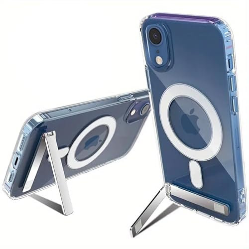 Magnetic Stand iPhone SE 2022/2020 8/7 Mag-Safe Case 4.7-Inch Clear Transparent with Metal Stand Shock Absorption Thin Slim Cover to Protect Compatible for MAG-SAFE Charging iPhone 8/7 SE 2022/2020