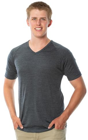 Brass Monkeys - 100 % reine Merinowolle – Hemd mit V-Ausschnitt – hergestellt in Neuseeland – warm und weich, Thermo-Unterhemd, Storm Grey, M