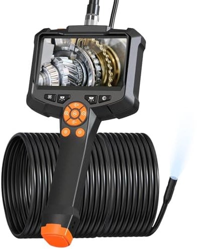 Endoskopkamera mit Licht, AOPICK 4.3 IPS Bildschirm Endoskop mit 20M Halbstarres Kabel, 8mm IP67 wasserdichte Industrielles Inspektionskamera, 1080P HD Rohrkamera mit 8 einstellbaren LEDs