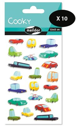 MY MANDARINE CY114Cpack - Packung mit 10 Stickerbögen 3D Stickers Cooky, 210 Stickers, Autos / Wagen, 1 Pack