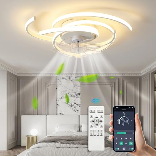 Lihaian Deckenventilator mit Licht，LED-Deckenleuchte mit Ventilator，45 W Deckenleuchte， Dimmbar (3000-6500 K) Deckenleuchte mit ，leise Deckenventilatorleuchte, für Schlafzimmer, Küche, Weiß