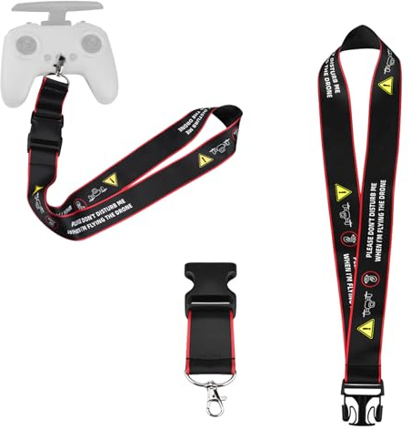 NUHFUFA Umhängeband mit Metallclip, kompatibel mit DJI FPV-Fernbedienung, 3/2, geflochtenes Nylon-Umhängeband mit Flugsicherheitswarnung, Slogan, Fernbedienungszubehör, schwarz/rot, One size
