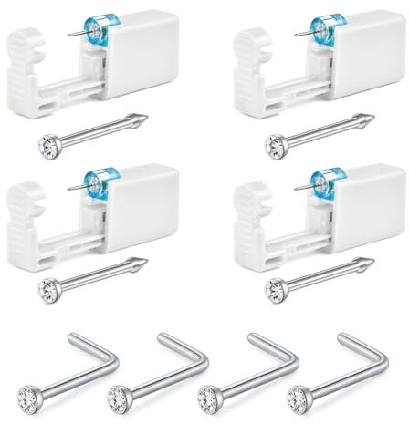 NIUSIMAN 4 Pack Nasenpiercing Pistole Set,selbst Nase Piercing Pistole mit Preload Nase stecker Einweg sicher sterile Piercing Werkzeug Hause Salon für Frauen Männer selbst Nase Piercing Pistole