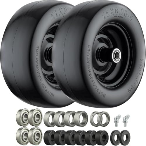 Pneu plat libre 11x6.00-5, pneus avant de tondeuse à virage zéro avec roulements de 1,9 cm ou 5/8 et 1/2, moyeu centré de 15,2 cm à 20,3 cm, charge 181,4 kg, pneus 11 x 6,00-5 pour tondeuse zéro