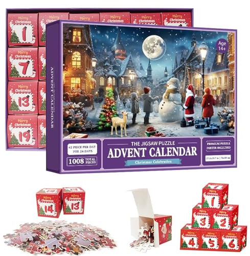 Adventskalender 2024 Puzzle, 1008 Teile Puzzle Adventskalender, 24 Boxen Puzzles für Countdown bis Weihnachten, Weihnachten Puzzle für Erwachsene und Kinder, Weihnachtsgeschenke für Jungen, Mädchen(B)