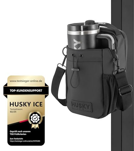 HUSKY ICE Magnetischer Gym Bag für Sportflasche - Kleine Sporttasche für Fitness Zubehör inkl. Flaschenhalter - wasserdichte Tasche Herren und Damen für Sport - Umhängetasche Klein für Handy (L)