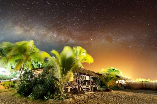 Hexoa Tableau décoratif sous Le Ciel étoilé de Zanzibar - Made in France - Tableau Verre Acrylique 90x60